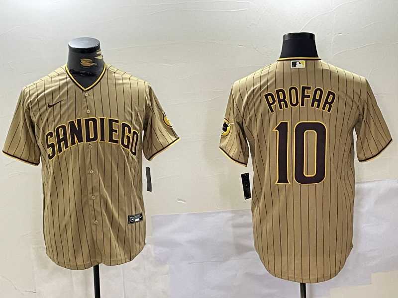 Mens San Diego Padres #10 Jurickson Profar Khaki Team Logo Cool Base Jersey->san diego padres->MLB Jersey